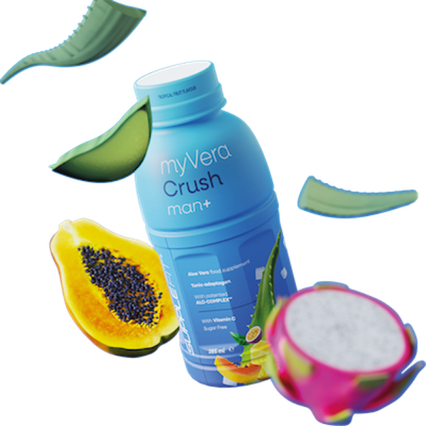 MYVERA CRUSH Man + | Nahrungsergänzungsmittel Einzelflaschen à 285 ml (6-er Pack) – Gesamtinhalt: 1710 ml